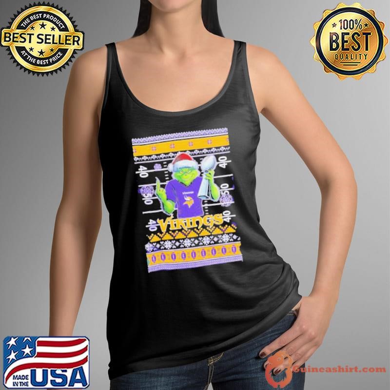 Minnesota Vikings X Grinch Christmas with Super Bowl Trophy ugly Christmas Tank Top
