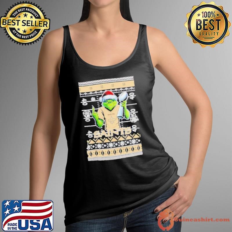 New Orleans Saints X Grinch Christmas with Super Bowl Trophy ugly Christmas shirt