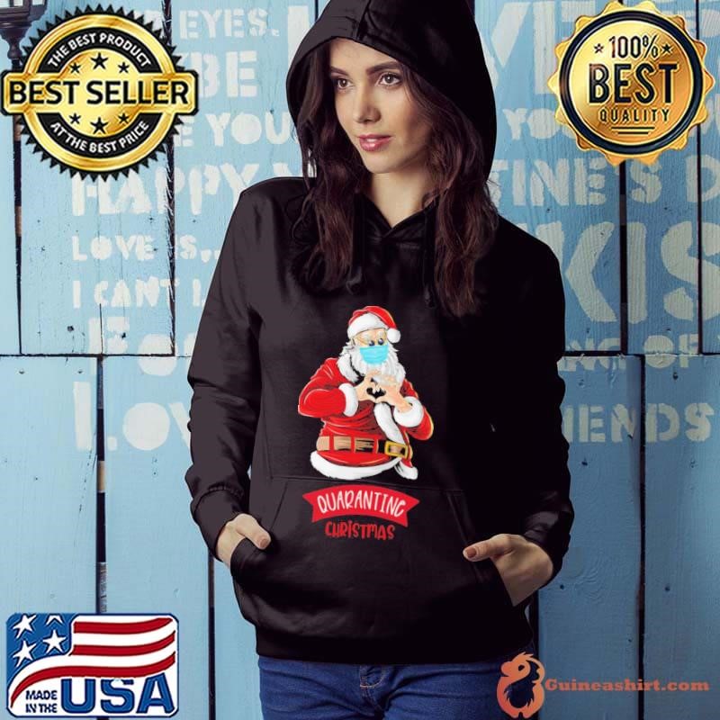 Peace Love Quarantine Christmas Santa Face Mask Xmas Hoodie