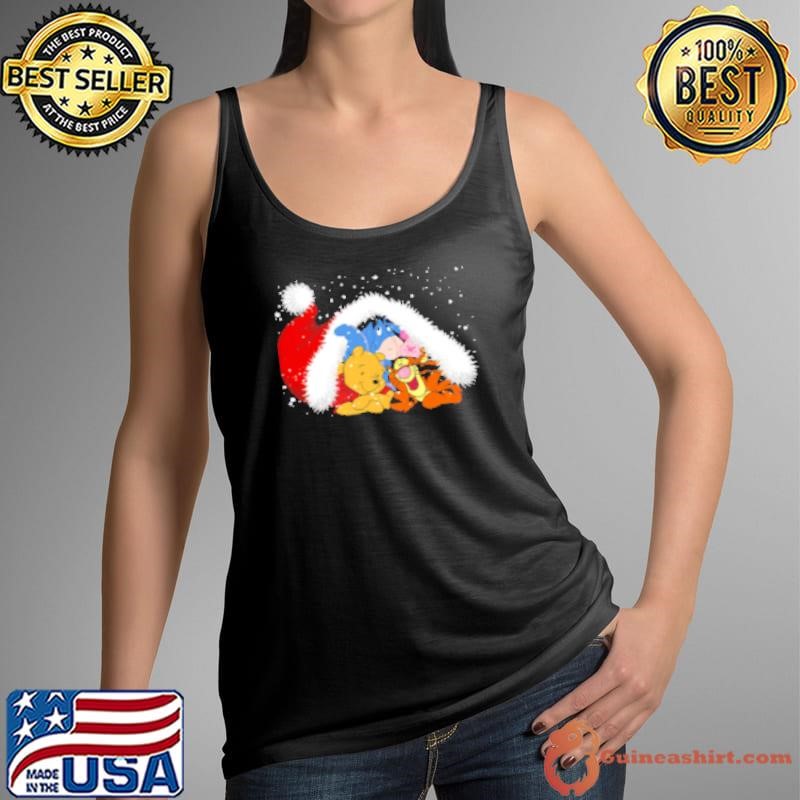 Pooh And Friends In Santa Hat Christmas Tank Top