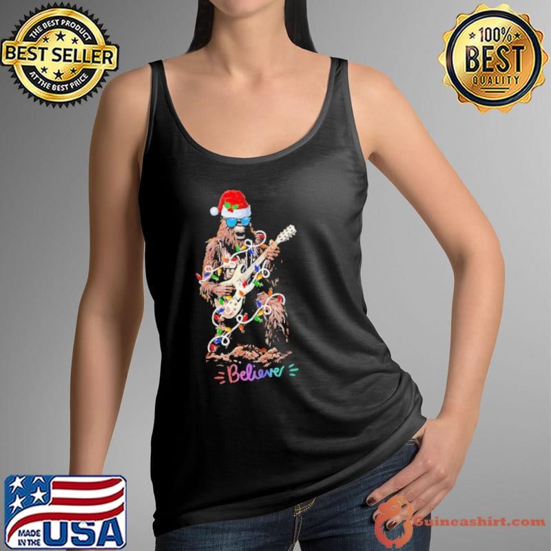 Santa Bigfoot Christmas Rock Roll Believe Playing Guitar Tank Top
