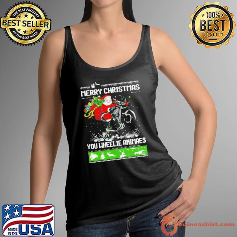 Santa Claus Motorcycle Merry Christmas You Wheelie Animals shirt