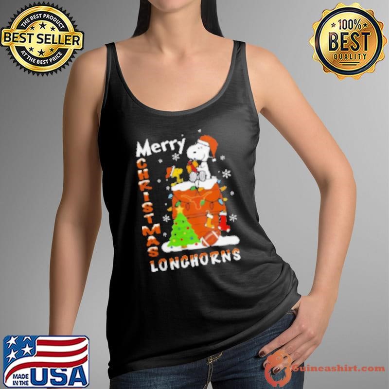 Texas Longhorns Snoopy And Woodstock Merry Christmas Shirt
