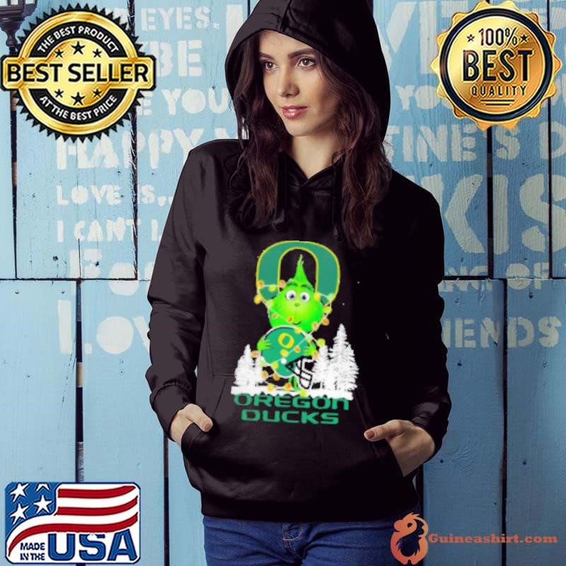 The Grinch Hug Oregon Ducks Helmet Christmas Hoodie