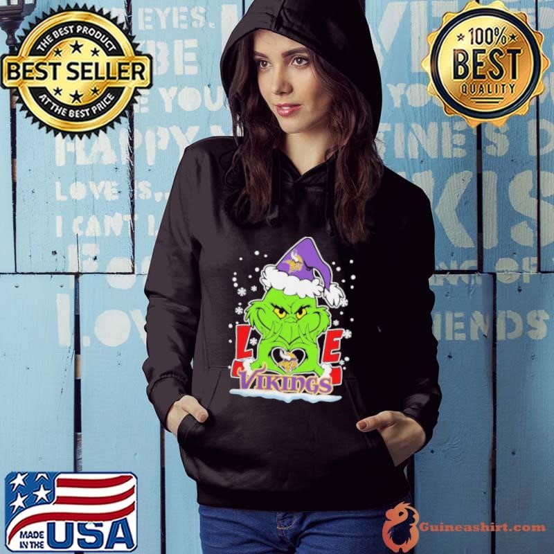 The Grinch Love Heart 2024 Minnesota Vikings Football Christmas Hoodie