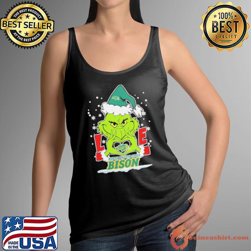 The Grinch Love Heart 2024 North Dakota State Bison Football Christmas Shirt