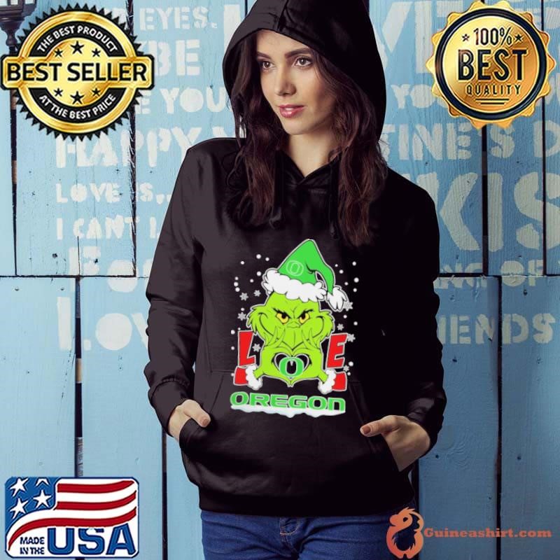 The Grinch Love Heart 2024 Oregon Ducks Football Christmas Hoodie