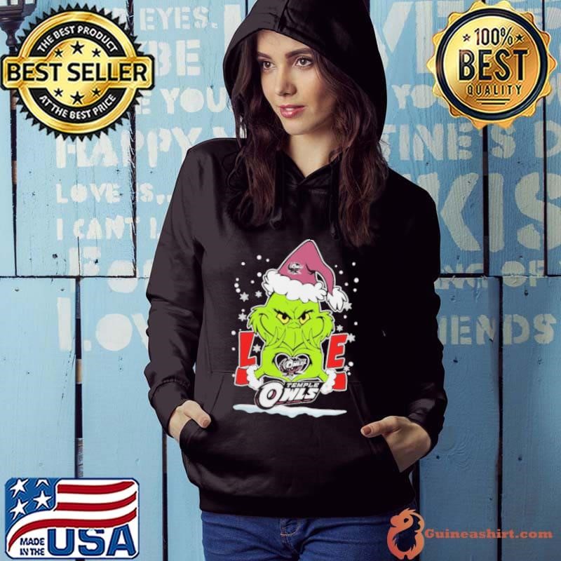 The Grinch Love Heart 2024 Temple Owls Football Christmas Hoodie