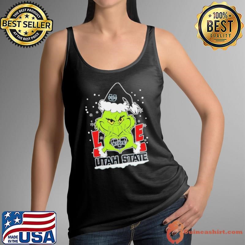 The Grinch Love Heart 2024 Utah State Aggies Football Christmas Shirt