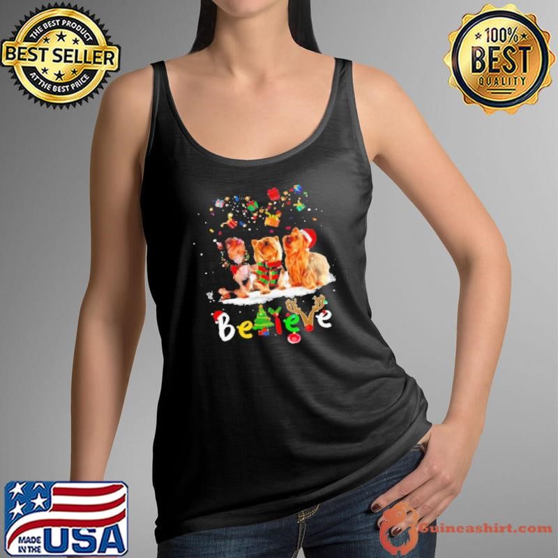 Yorkshire Terrier Dog Santa Claus Hat Believe Gift Christmas shirt