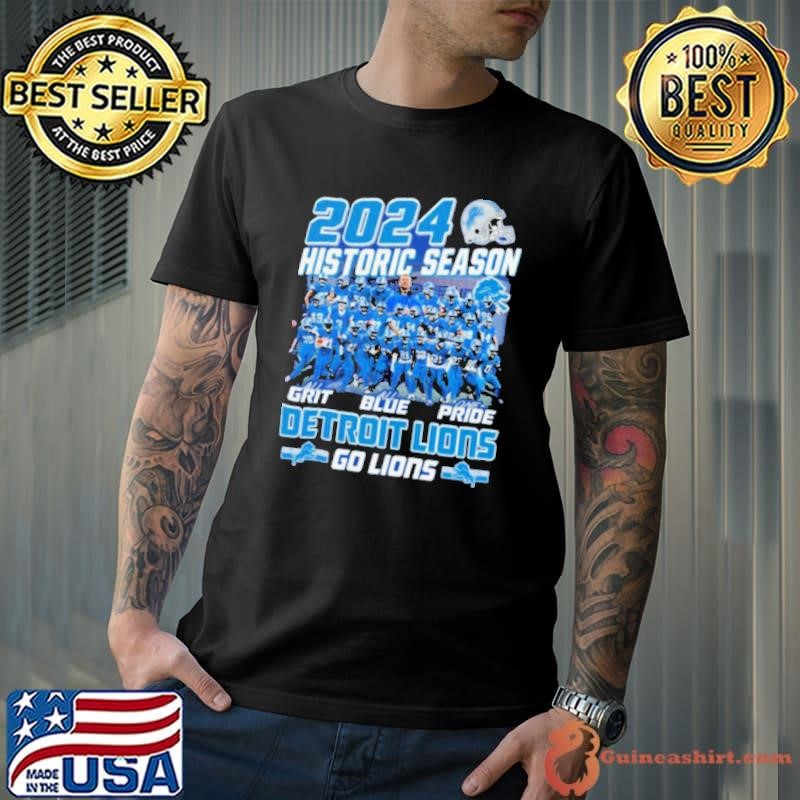 Detroit Lions Historic Season Go Lions With Grit Blue Pride 2024 shirts Unisex