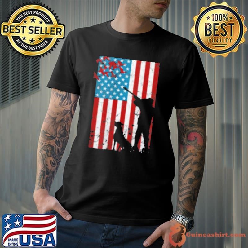 Duck Hunting Distressed Patriotic Gift American Usa Flag Shirt
