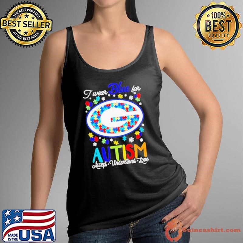 Green Bay Packers I wear blue for Autism accept understand love shirt