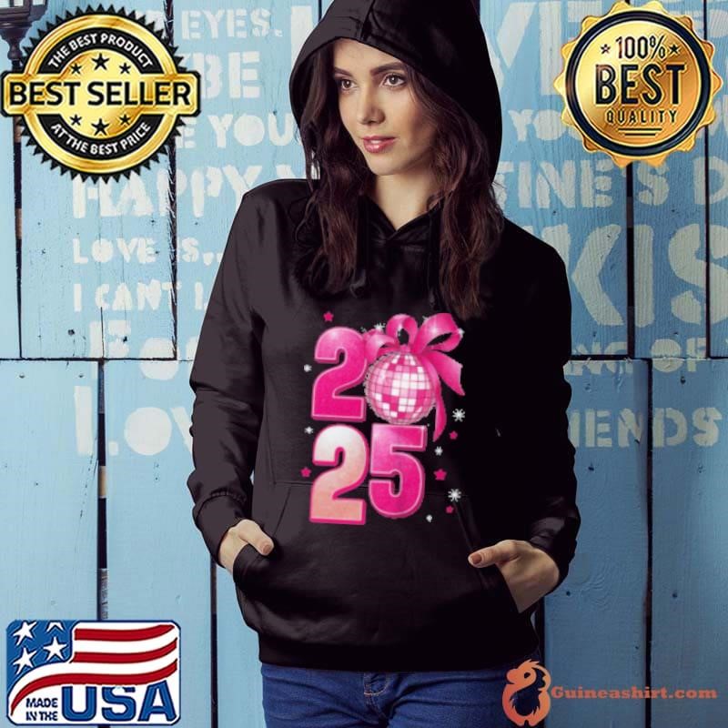 Happy New Year 2025 Disco Ball Pink Coquette Bow Family Hoodie