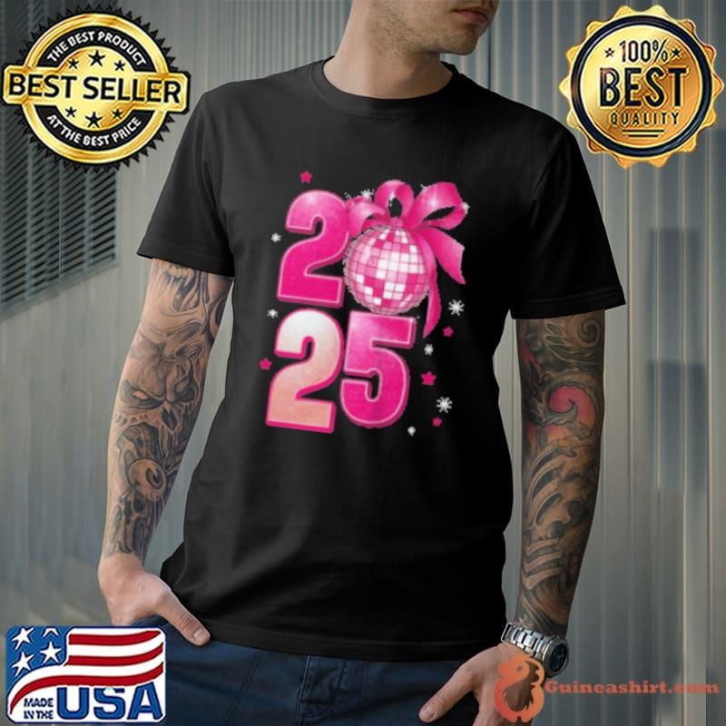 Happy New Year 2025 Disco Ball Pink Coquette Bow Family Unisex