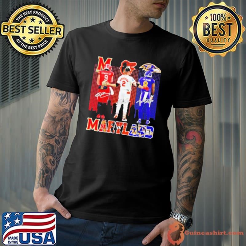 Maryland Terrapins Edwards Jr x Orioles Henderson x Ravens Jackson skyline shirt