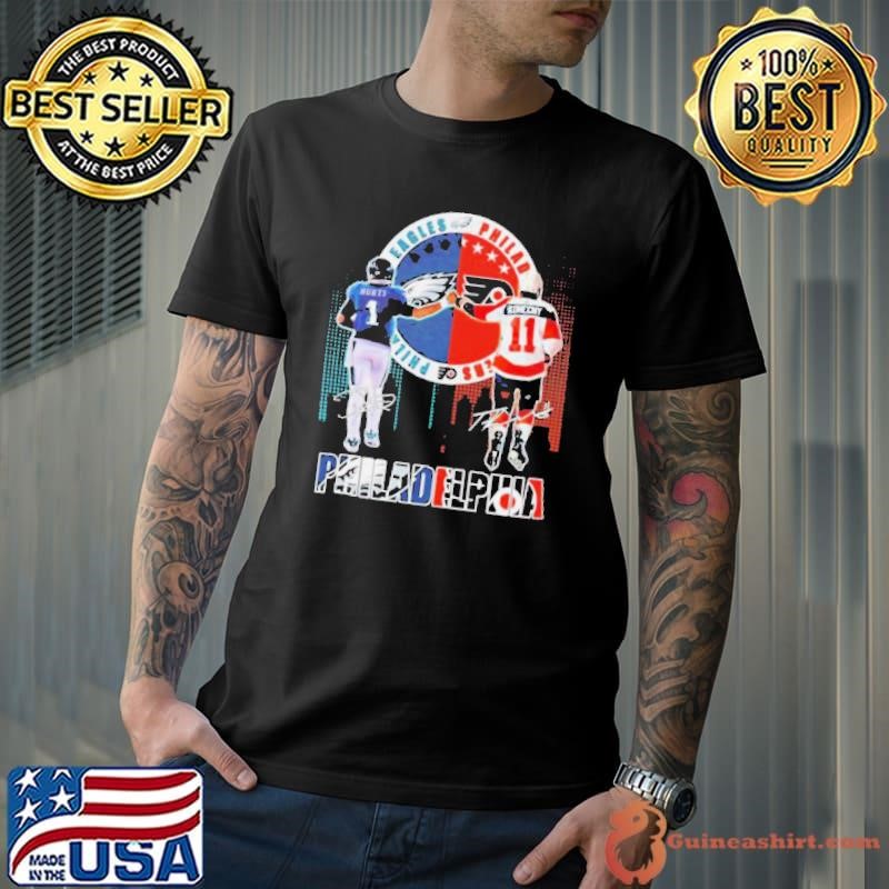 Philadelphia city skyline Hurts Philadelphia Eagles and Konecny Philadelphia Flyers signature Unisex