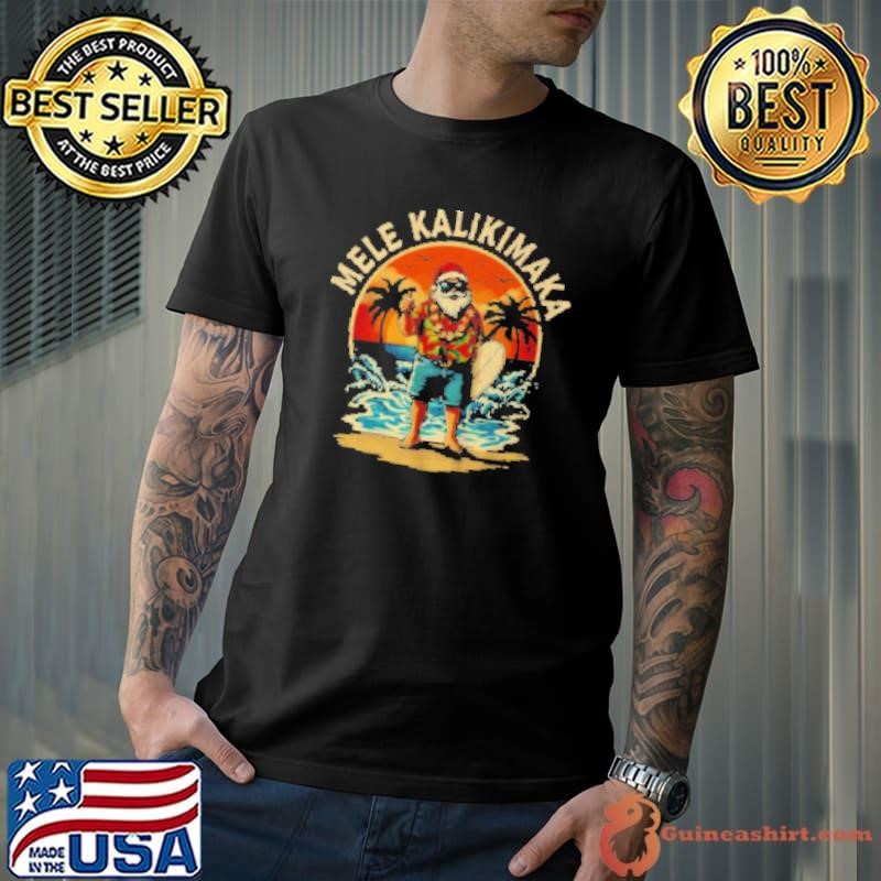 Retro Christmas Surf Mele Kalikimaka Santa Claus Hawaii Shirt