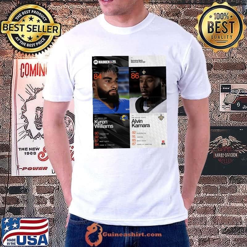 Running Back Matchup Ratings Madden NFL 25 Los Angeles Rams Kyren Williams Vs New Orleans Saints Alvin Kamara Poster shirt