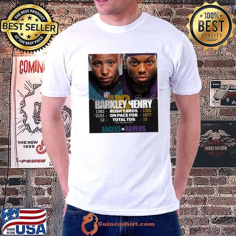Saquon Barkley Philadelphia Eagles vs. Derrick Henry Baltimore Ravens NFL Record Pace 12 01 2024 Poster shirt