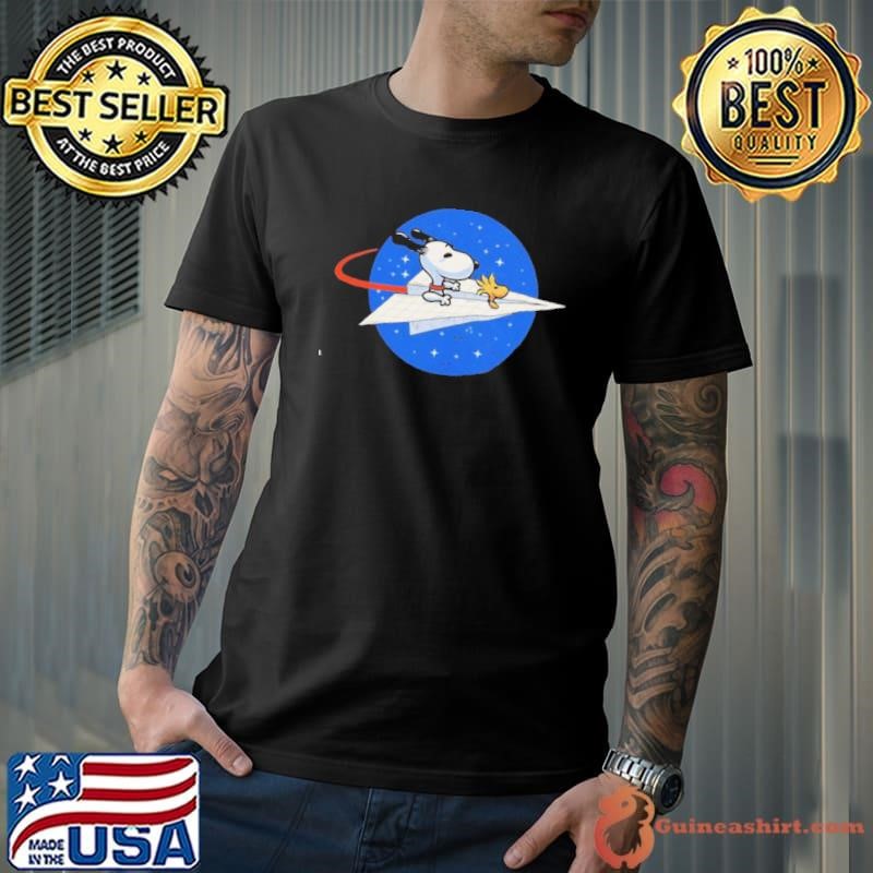 Space Voyager Snoopy and Woodstock in a paper airplane spacecraft NASA logo Unisex