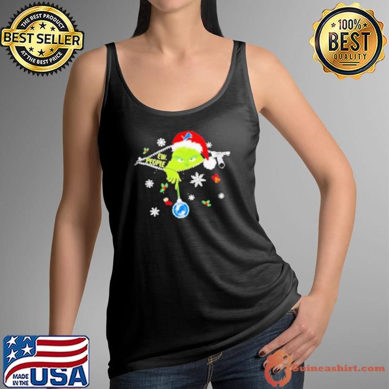 The Grinch Ew People holding Detroit Lions Christmas ornament Tank Top