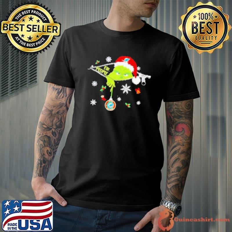 The Grinch Ew People holding Miami Dolphins Christmas ornament shirt
