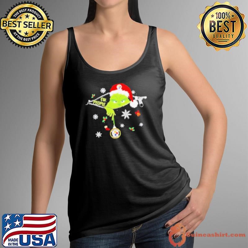 The Grinch Ew People holding Pittsburgh Steelers Christmas ornament Tank Top