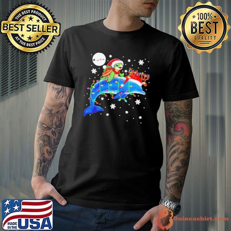 Turtle Reindeer Dolphin Christmas lights hat santa shirt