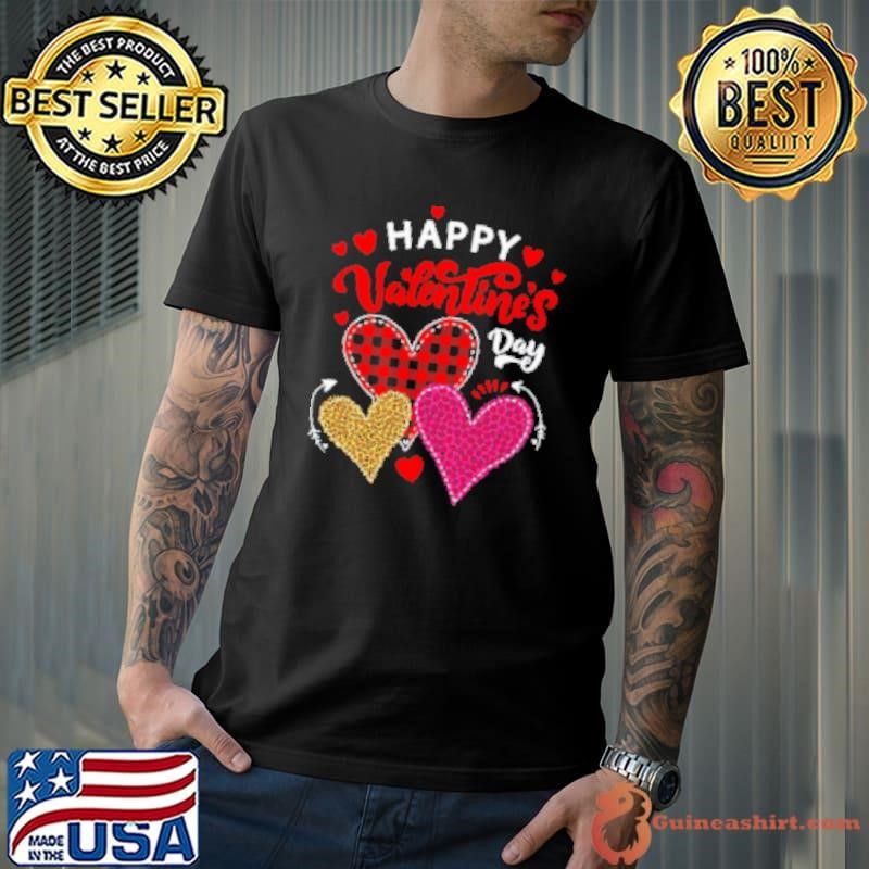 Happy Valentines Day Three Leopard And Plaid Hearts Shirt