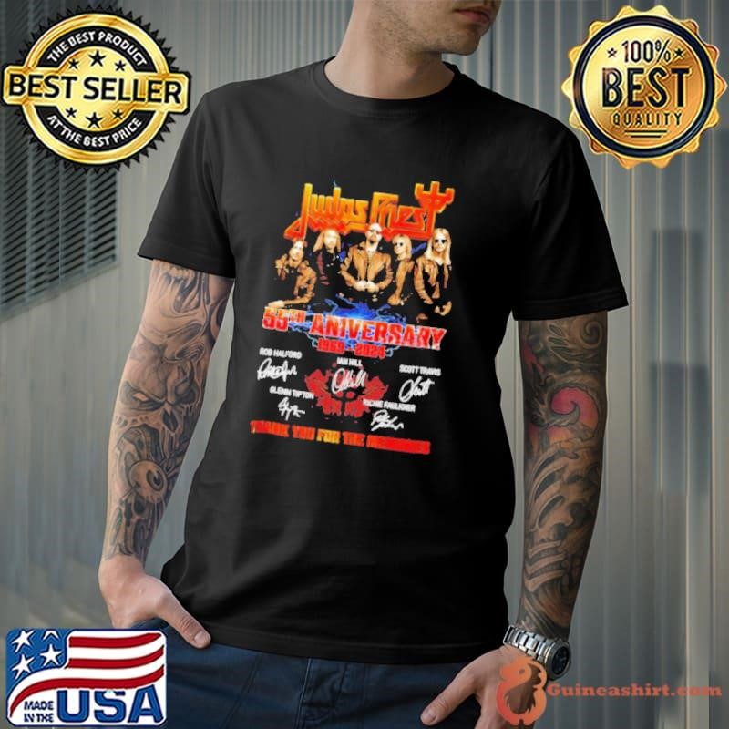 Judas Priest 55th Anniversary 1969 2024 Rob Halford Ian Hill Scott Travis Glenn Tipton and Richie Faulkner Signatures shirt