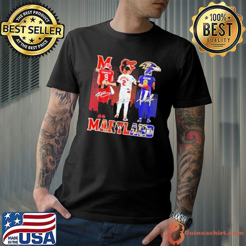 Maryland city skyline Maryland Terrapins Baltimore Orioles and Baltimore Ravens sports signatures Unisex