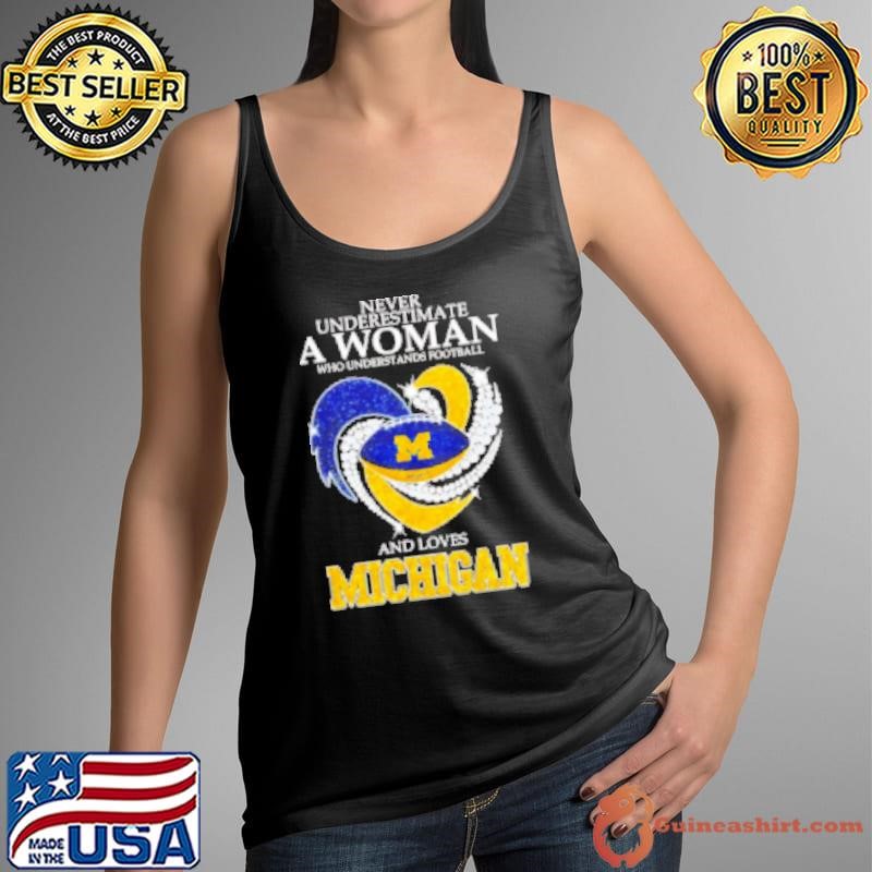 Never underestimate a woman who understands football and loves Michigan football diamond Tank Top