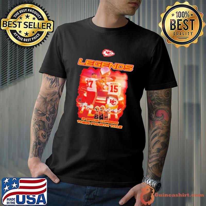Kansas City Chiefs Legends Travis Kelce and Patrick Mahomes 2 Bros Chasing Their Fourth Title Signatures Unisex