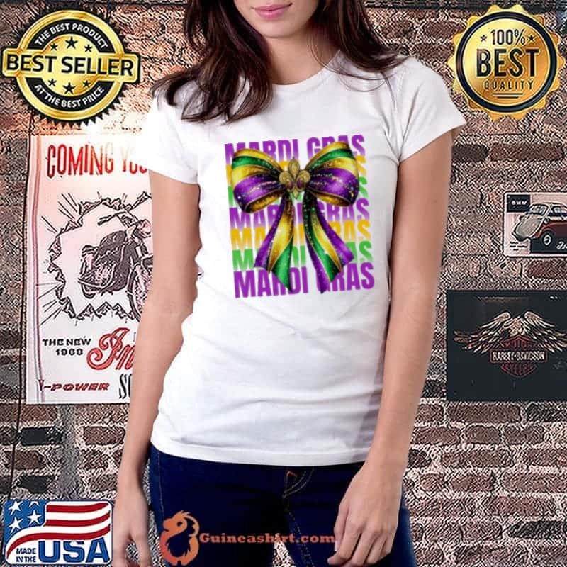 Mardi Gras Coquette Bow Louisiana Festival Carnival Girls Shirt