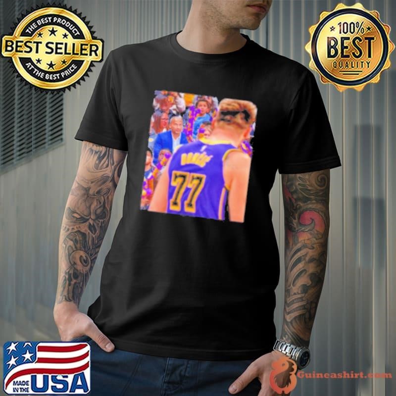 LA Lakers Luka Doncic looking Nico Harrison coach Dallas Mavericks Shirt
