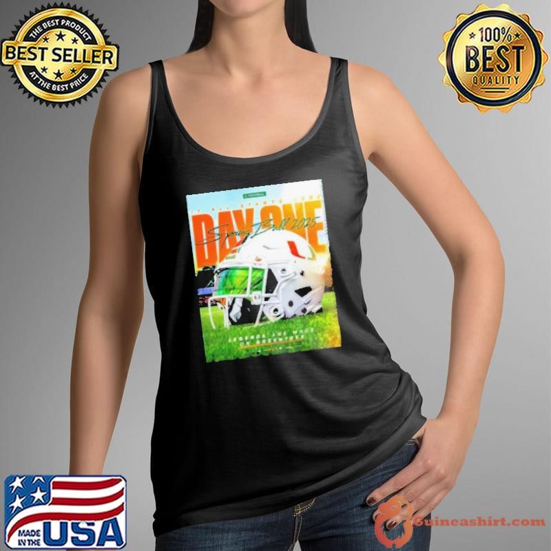 MiamiHurricanes It All Starts Here Day One Spring Ball 2025 Legends Are Made On Greentree Helmet Poster Tank Top
