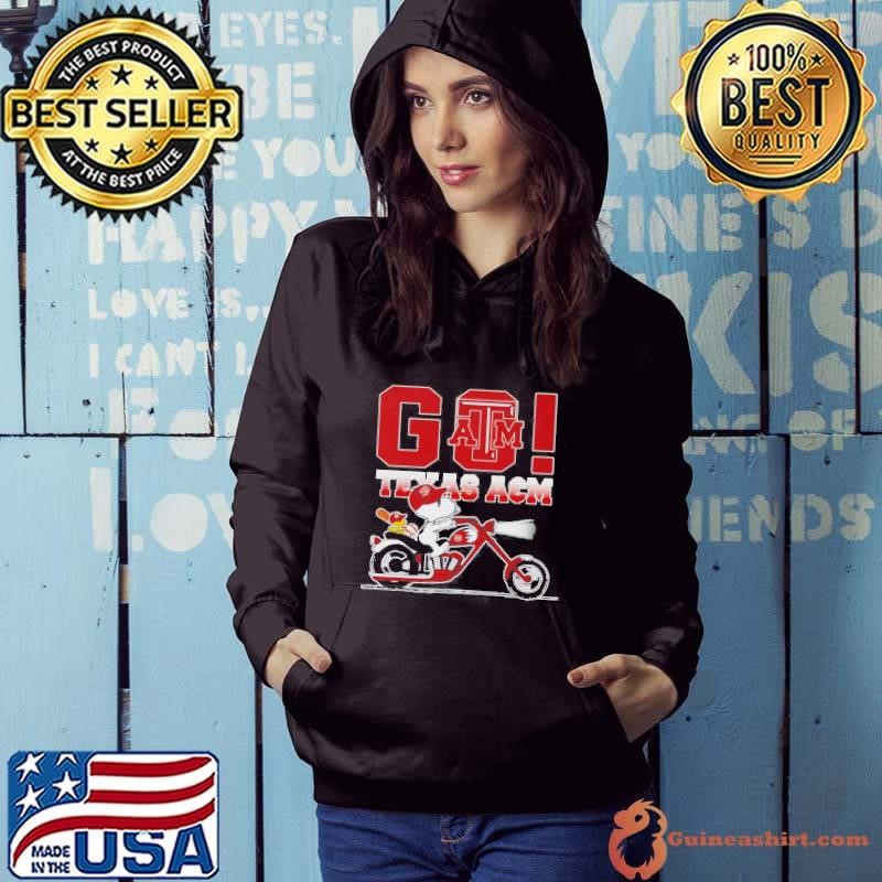 Snoopy And Woodstock Riding Bike Go Texas AM Baseball Hoodie