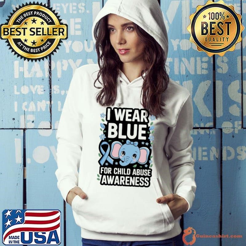 In April I Wear Blue Child Abuse Prevention Awareness Month Elephant T-Shirt