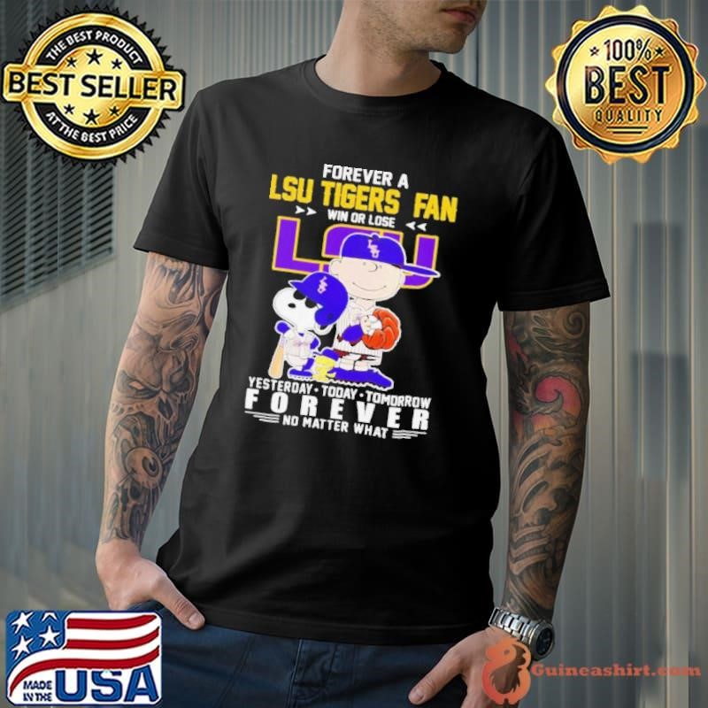 Peanuts forever a LSU Tigers fan win or lose yesterday today tomorrow baseball shirt