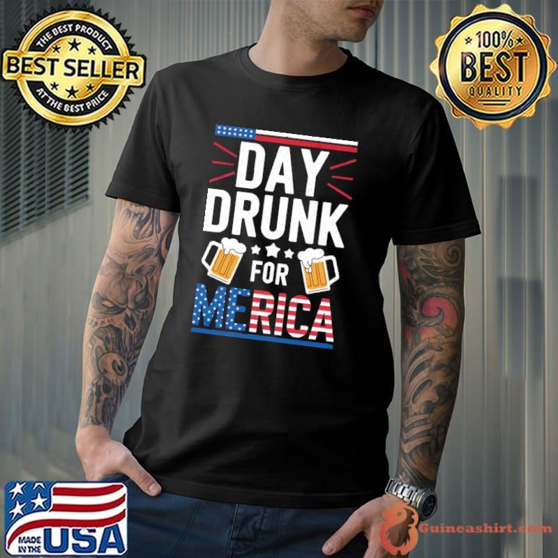 Silly 4th of July Gift Day Drunk For Merica Beer Lovers Usa Flag T-Shirt