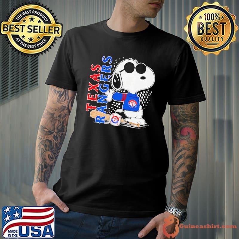 Snoopy pose Texas Rangers baseball shirt