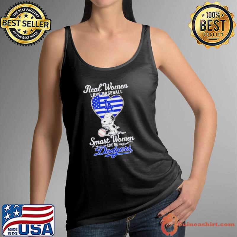 Top Real Women Love Baseball Smart Women Love The Dodgers Snoopy Hug Heart Shirt