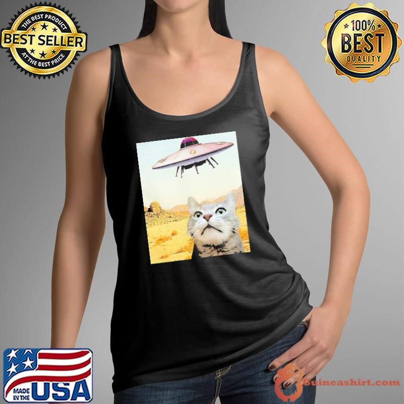 Cat flying saucer feline shirt