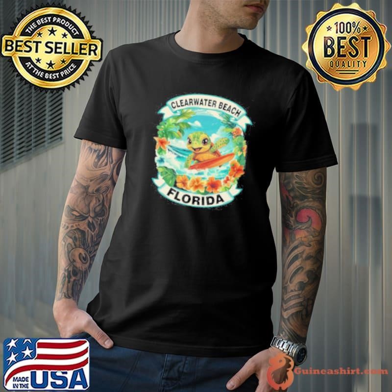 Clearwater Beach Florida Cute Sea Turtle Surfing Summer Vacation shirt
