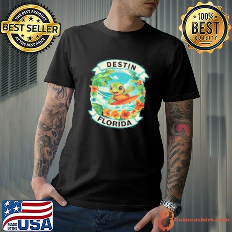 Destin Florida Cute Sea Turtle Surfing Summer Vacation shirt
