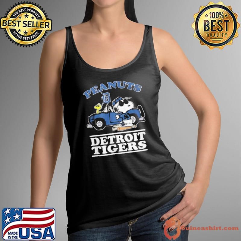 Detroit Tigers Peanuts Snoopy driving car shirt