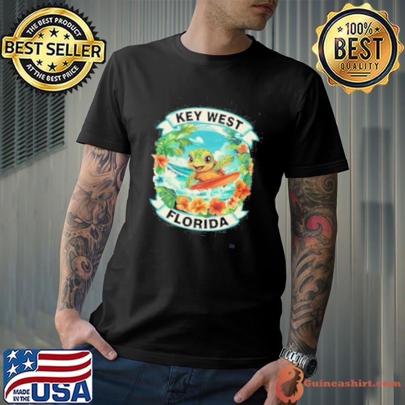Key West Florida Cute Sea Turtle Surfing Summer Vacation shirt