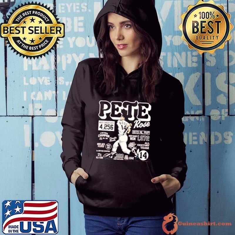 Pete Rose Career Stats most Career hits 4256 17x all-star signature Hoodie