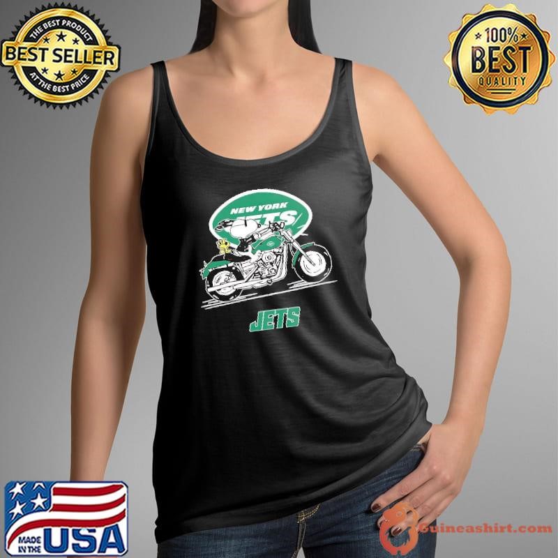 Snoopy and Woodstock driving motorbike New York Jets shirt